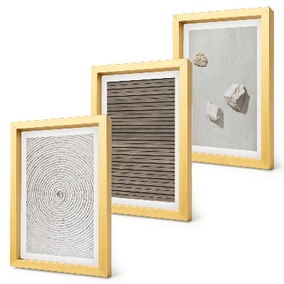 Tríptico enmarcado Texturas naturales madera piedras cuerda
