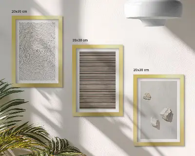 Tríptico enmarcado con motivos de texturas naturales de madera, piedras y cuerda