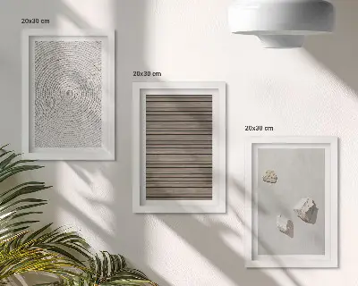 Tríptico enmarcado con motivos de texturas naturales de madera, piedras y cuerda