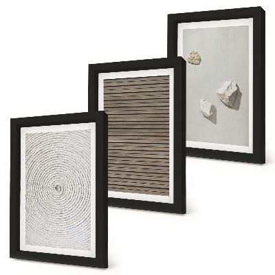 Tríptico enmarcado Texturas naturales madera piedras cuerda