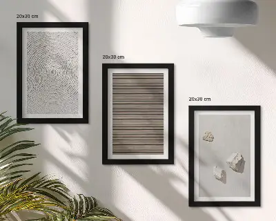 Tríptico enmarcado con motivos de texturas naturales de madera, piedras y cuerda