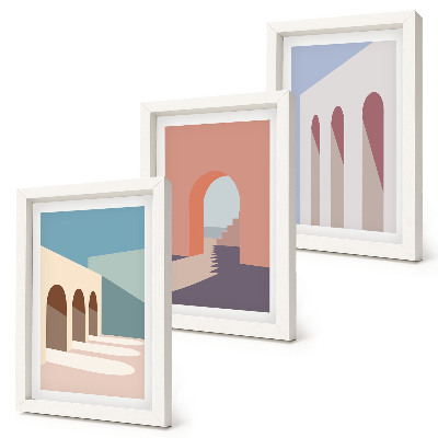 Tríptico enmarcado Gráficos minimalistas en tonos pastel de arquitectura urbana