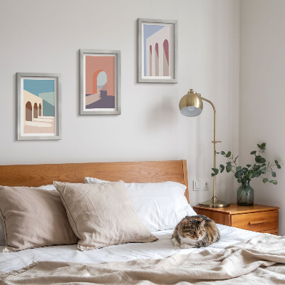 Tríptico enmarcado Gráficos minimalistas en tonos pastel de arquitectura urbana
