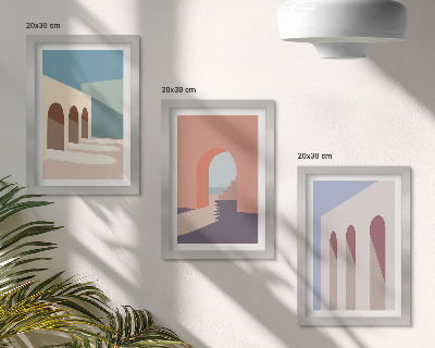 Tríptico enmarcado Gráficos minimalistas en tonos pastel de arquitectura urbana