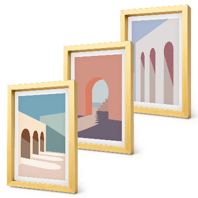 Tríptico enmarcado Gráficos minimalistas en tonos pastel de arquitectura urbana
