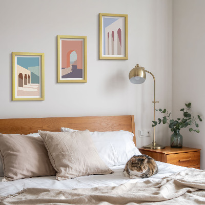 Tríptico enmarcado Gráficos minimalistas en tonos pastel de arquitectura urbana