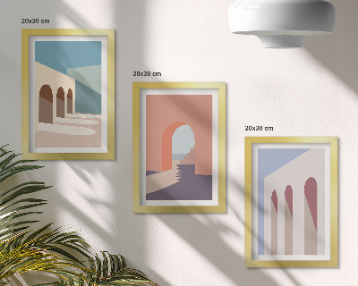 Tríptico enmarcado Gráficos minimalistas en tonos pastel de arquitectura urbana