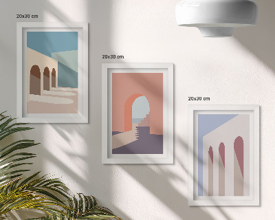 Tríptico enmarcado Gráficos minimalistas en tonos pastel de arquitectura urbana