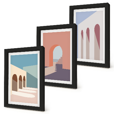 Tríptico enmarcado Gráficos minimalistas en tonos pastel de arquitectura urbana