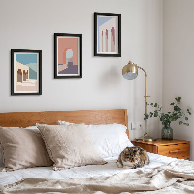 Tríptico enmarcado Gráficos minimalistas en tonos pastel de arquitectura urbana