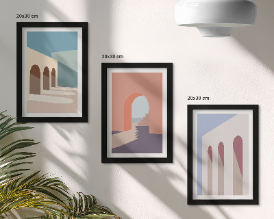 Tríptico enmarcado Gráficos minimalistas en tonos pastel de arquitectura urbana