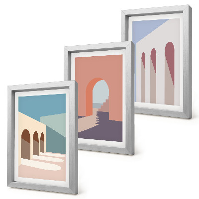 Tríptico enmarcado Gráficos minimalistas en tonos pastel de arquitectura urbana