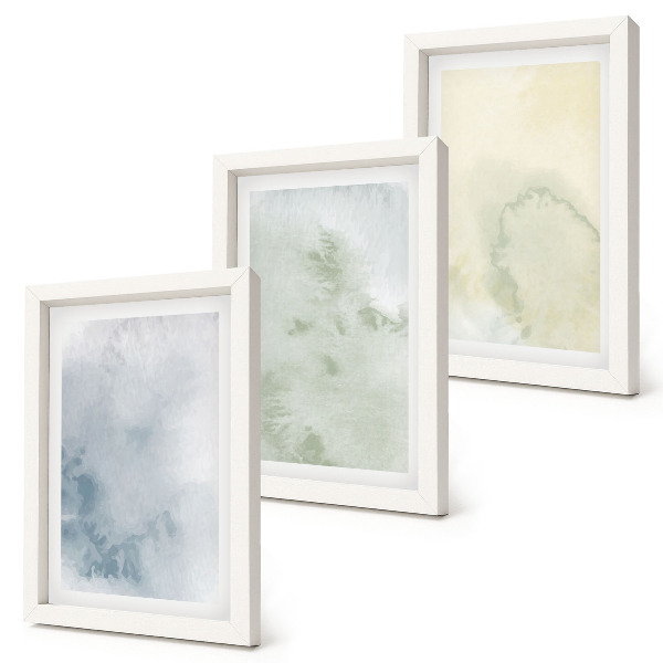 Tríptico enmarcado Pinturas de acuarela en tonos pastel sobre textura de lienzo