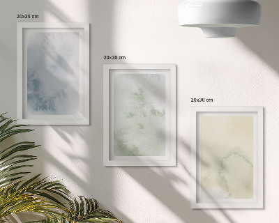 Tríptico enmarcado Pinturas de acuarela en tonos pastel sobre textura de lienzo