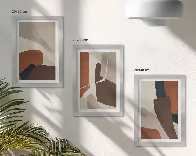 Juego de 3 cuadros decorativos con diseño de abstracción de formas estructurales en estilo moderno