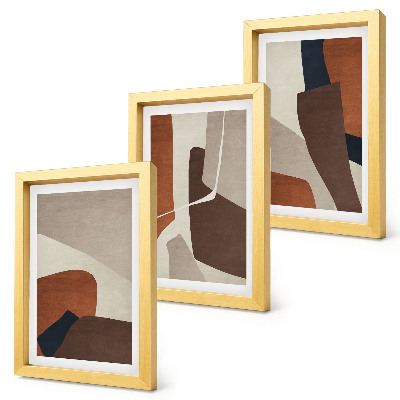Juego de 3 cuadros decorativos Abstracción de formas estructurales en un estilo moderno.