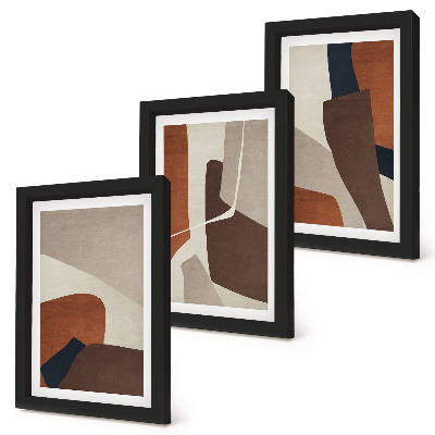 Juego de 3 cuadros decorativos Abstracción de formas estructurales en un estilo moderno.