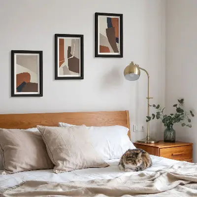 Juego de 3 cuadros decorativos con diseño de abstracción de formas estructurales en estilo moderno