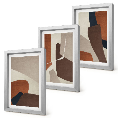 Juego de 3 cuadros decorativos Abstracción de formas estructurales en un estilo moderno.