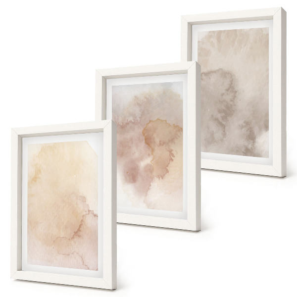 Juego de 3 cuadros decorativos Acuarelas cálidas sobre lienzo con texturas pastel.