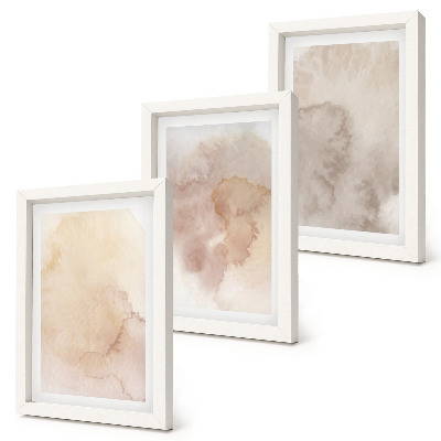 Juego de 3 cuadros decorativos Acuarelas cálidas sobre lienzo con texturas pastel.