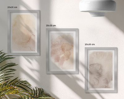 Juego de 3 cuadros decorativos Acuarelas cálidas sobre lienzo con texturas pastel.