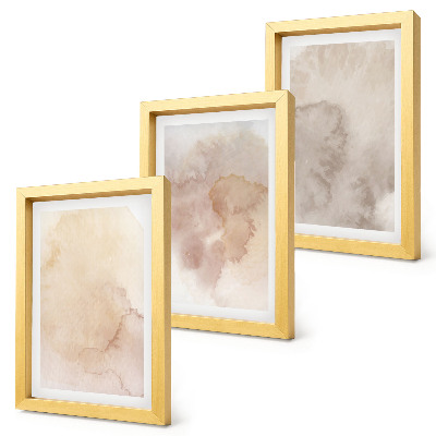 Juego de 3 cuadros decorativos Acuarelas cálidas sobre lienzo con texturas pastel.