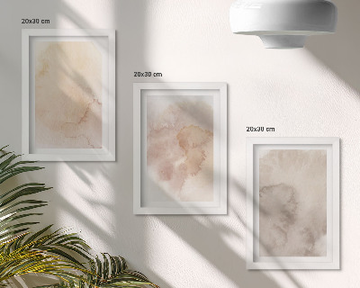 Juego de 3 cuadros decorativos Acuarelas cálidas sobre lienzo con texturas pastel.