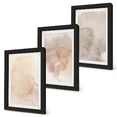 Juego de 3 cuadros decorativos Acuarelas cálidas sobre lienzo con texturas pastel.