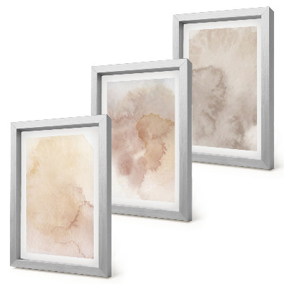 Juego de 3 cuadros decorativos Acuarelas cálidas sobre lienzo con texturas pastel.