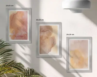 Tríptico enmarcado acuarelas cálidas sobre lienzo con texturas coloridas