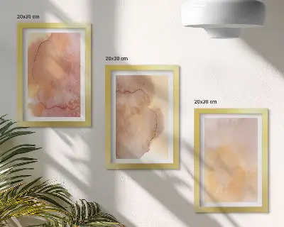 Tríptico enmarcado acuarelas cálidas sobre lienzo con texturas coloridas
