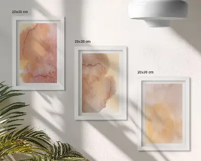Tríptico enmarcado acuarelas cálidas sobre lienzo con texturas coloridas