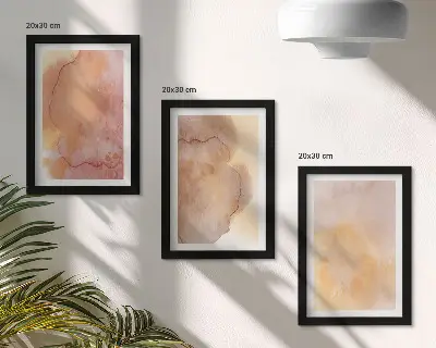 Tríptico enmarcado acuarelas cálidas sobre lienzo con texturas coloridas