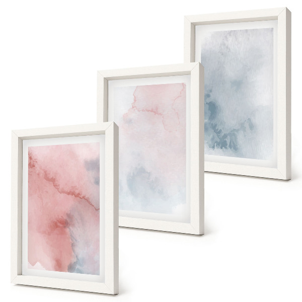 Juego de 3 cuadros decorativos Acuarelas en tonos pastel sobre lienzo con texturas coloridas.