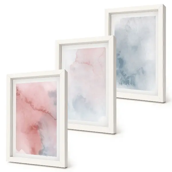 Juego de 3 cuadros decorativos con acuarelas en tonos pastel sobre lienzo de texturas coloridas