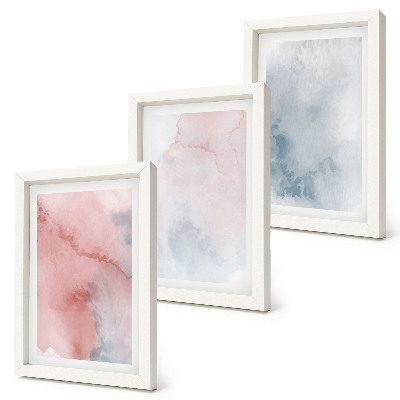Juego de 3 cuadros decorativos Acuarelas en tonos pastel sobre lienzo con texturas coloridas.