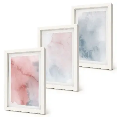 Juego de 3 cuadros decorativos con acuarelas en tonos pastel sobre lienzo de texturas coloridas