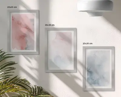 Juego de 3 cuadros decorativos con acuarelas en tonos pastel sobre lienzo de texturas coloridas