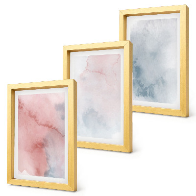 Juego de 3 cuadros decorativos Acuarelas en tonos pastel sobre lienzo con texturas coloridas.