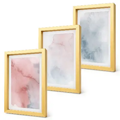 Juego de 3 cuadros decorativos con acuarelas en tonos pastel sobre lienzo de texturas coloridas