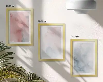 Juego de 3 cuadros decorativos con acuarelas en tonos pastel sobre lienzo de texturas coloridas
