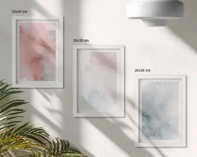 Juego de 3 cuadros decorativos con acuarelas en tonos pastel sobre lienzo de texturas coloridas