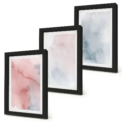 Juego de 3 cuadros decorativos con acuarelas en tonos pastel sobre lienzo de texturas coloridas