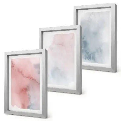 Juego de 3 cuadros decorativos con acuarelas en tonos pastel sobre lienzo de texturas coloridas