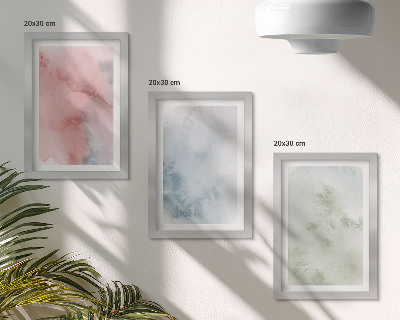 Tríptico enmarcado Estructuras en tonos pastel, acuarelas coloridas sobre lienzo.