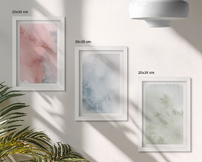 Tríptico enmarcado Estructuras en tonos pastel, acuarelas coloridas sobre lienzo.
