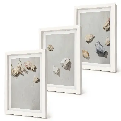 Juego de 3 cuadros decorativos con diseño minimalista de piedras de playa estilo boho