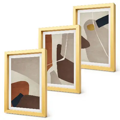 Tríptico de pintura abstracta bohemia enmarcado con formas de estilo moderno