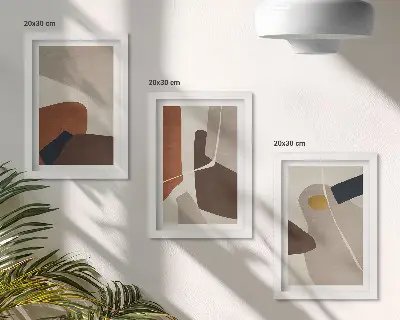 Tríptico de pintura abstracta bohemia enmarcado con formas de estilo moderno